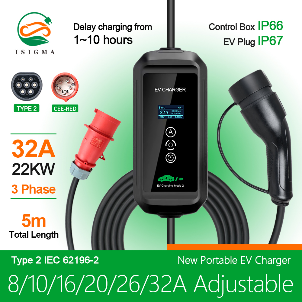 Ev Charger Type 2 22Kw 32A 3 Phase - Loại 2 Cắm EVSE EV Sạc