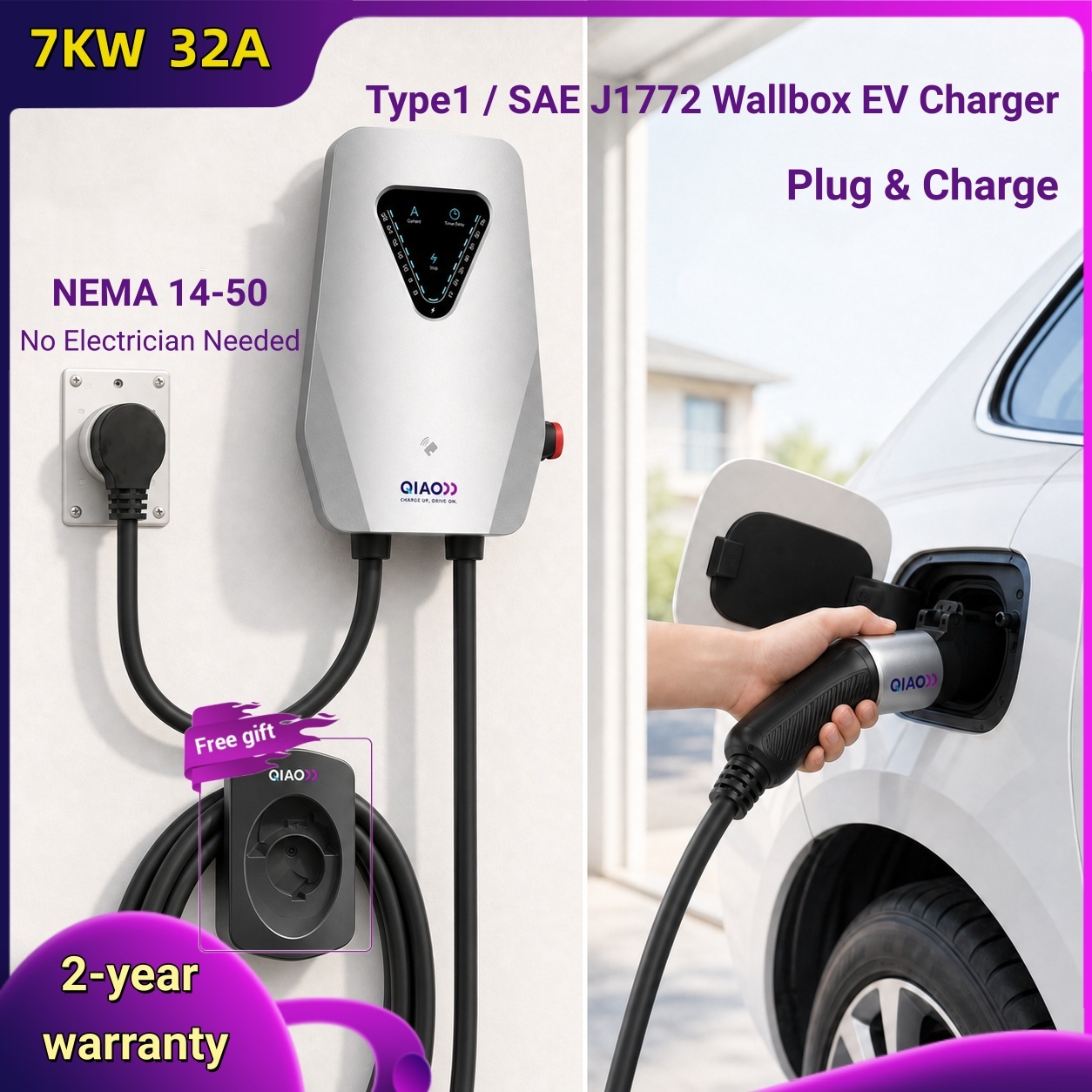7KW 32A Type1 SAE J1772 Wallbo - đánh giá và giá J1772 Evse 32A Level 2 Charger